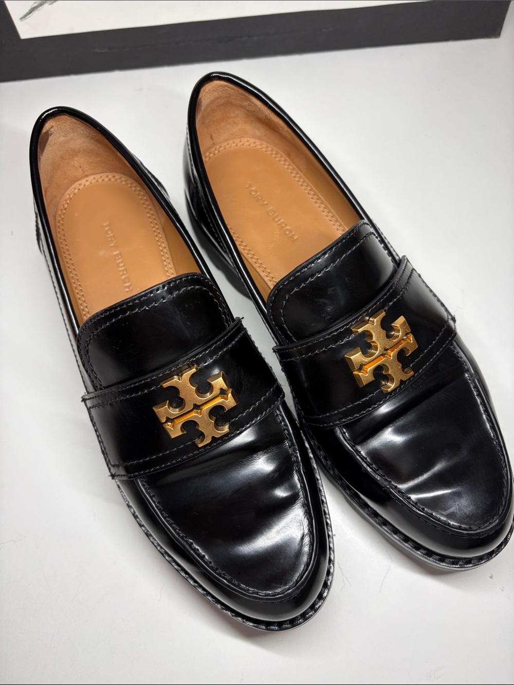 Tory Burch Mini Everly Chunky Loafer Cambridge in Black Patient Leather US 5.5